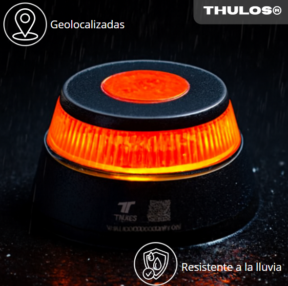 Protege tu vida y evita sanciones: Baliza V16 THULOS® homologada, geolocalizada y visible hasta 3 km.