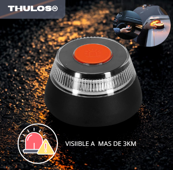 Protege tu vida y evita sanciones: Baliza V16 THULOS® homologada, geolocalizada y visible hasta 3 km.