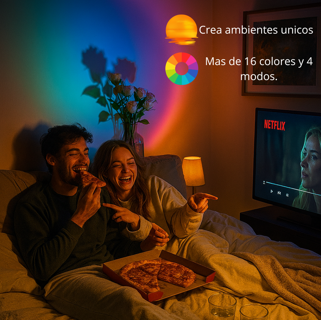 🌅 LUZAT® Sunset Lamp — Proyector LED RGB + Rotación 360°. Crea atardeceres en tu habitación