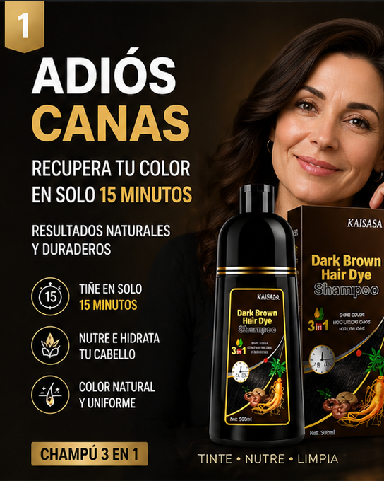 ¡Transforma tu cabello en minutos con EELHOE® Champú Tinte Negro 3 en 1! Color profesional sin complicaciones, en solo 15 minutos.