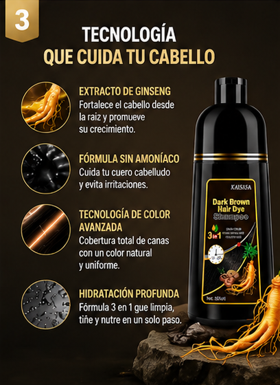 ¡Transforma tu cabello en minutos con EELHOE® Champú Tinte Negro 3 en 1! Color profesional sin complicaciones, en solo 15 minutos.