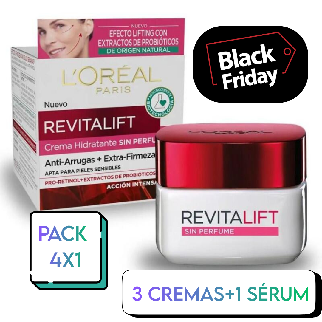4x1 DRAGON BLOOD®+L´OREAL REVITALIFT | Rellena arrugas, reafirma y devuelve la luz a tu piel. Incluye 3 Cremas + 1 Sérum.